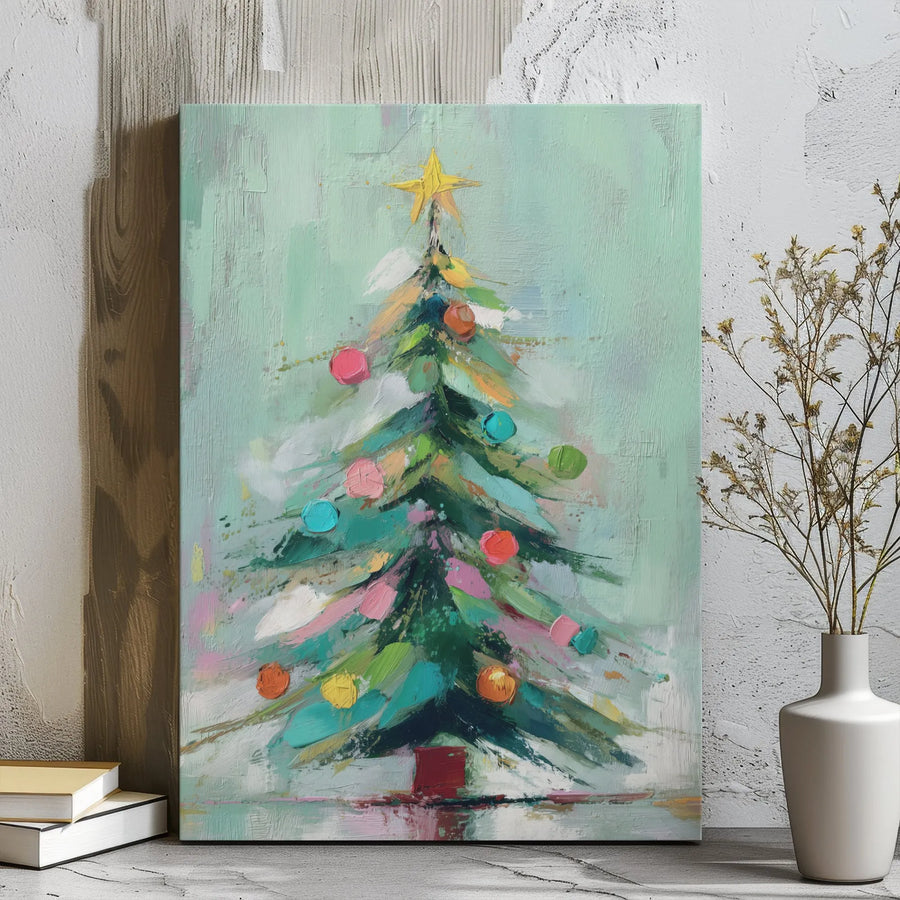 Abstract Christmas Tree Canvas Art | Impressionist Holiday Wall Decor | Gallery Wrapped Premium Print | Festive Modern Home Gift