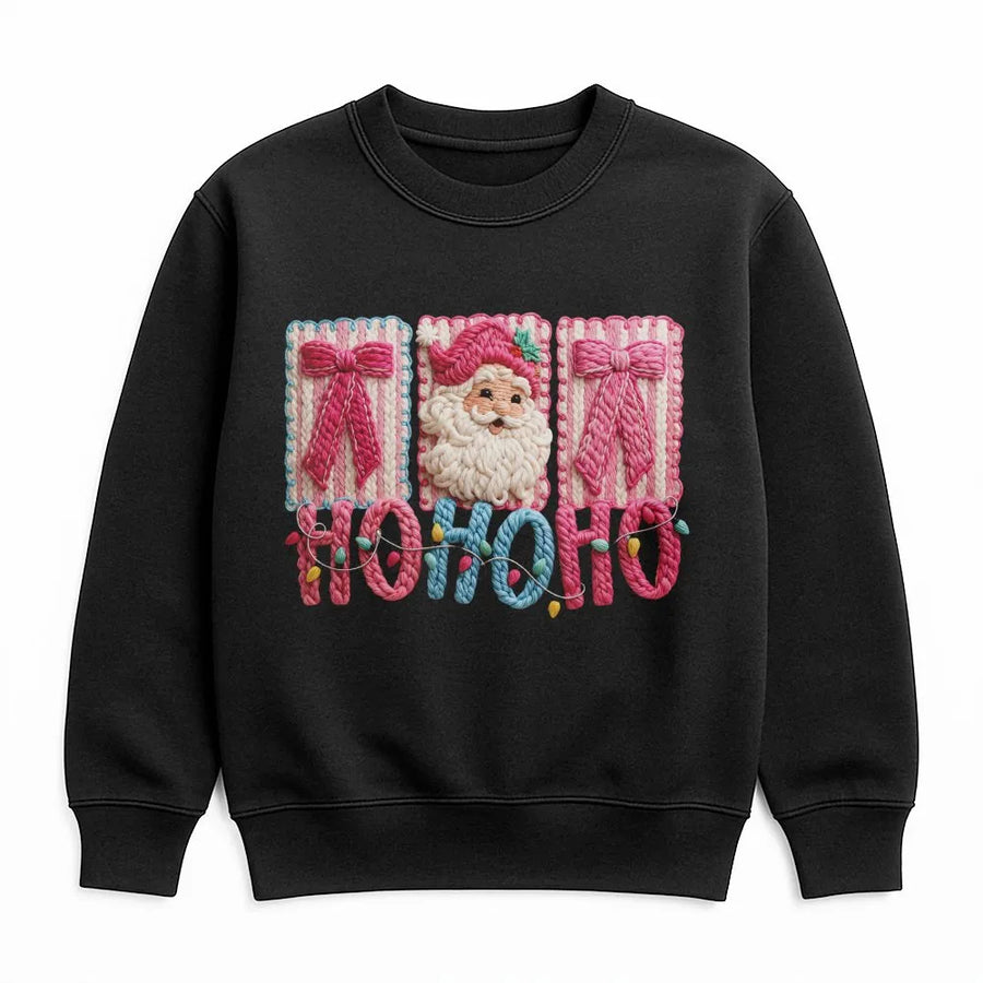 Santa Claus Christmas Sweatshirt | Faux Yarn Crochet Effect Design | Premium Soft Fleece Blend | Cozy Holiday Gift for Her