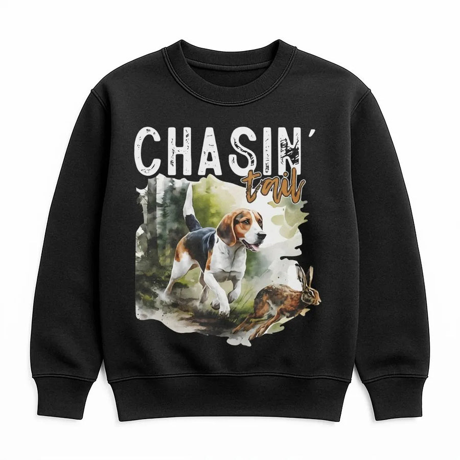Beagle Hunting Sweatshirt | Chasin' Tail Watercolor Dog Art | Premium Cotton Blend Crewneck | Outdoor Gift For Hunters And Dog Lovers