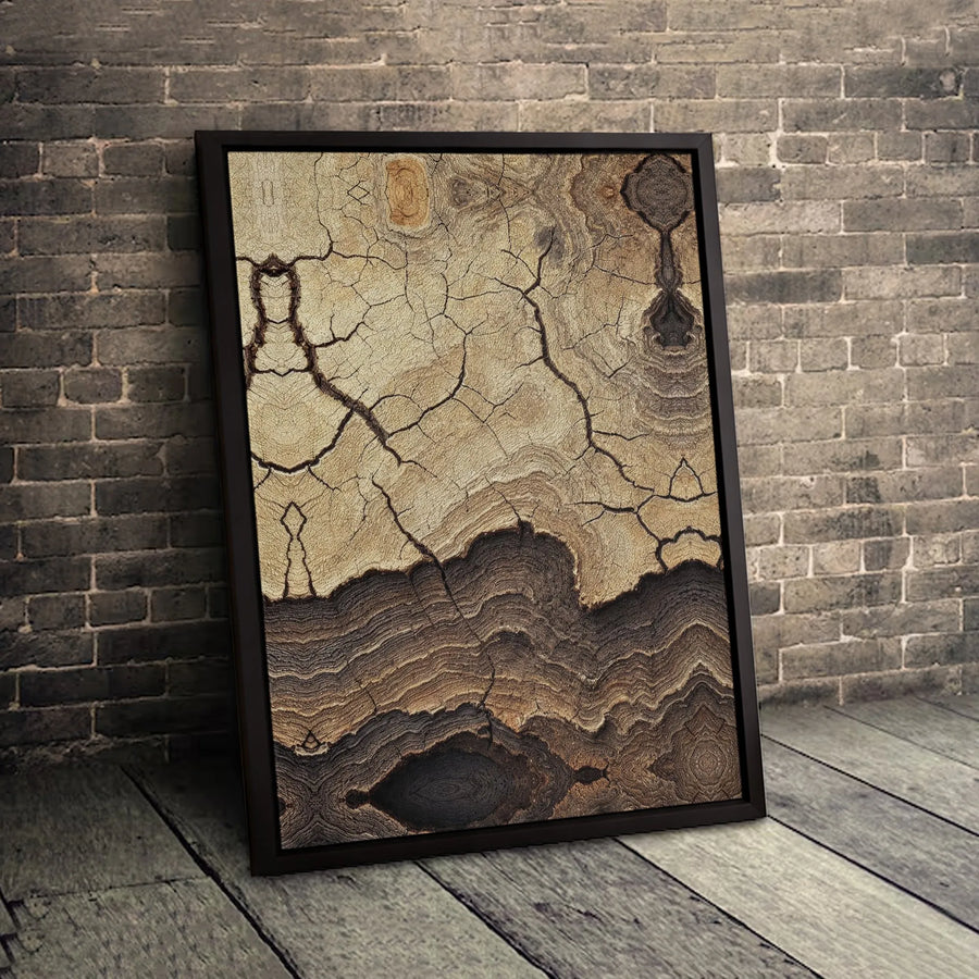 Abstract Cracked Wood Grain Canvas | Rustic Earth Tone Wall Art | 1.25-Inch Gallery Wrap Profile | Modern Farmhouse Home Office Decor