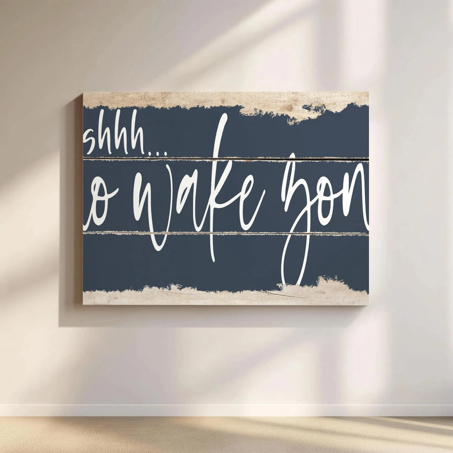 Shhh No Wake Zone Canvas Wall Art | Rustic Farmhouse Script Sign | Premium Gallery Wrapped Decor | Funny Bedroom Wall Hanging for Home
