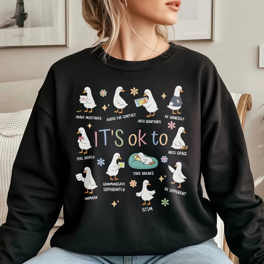 Neurodiversity Awareness Sweatshirt | Cute Goose Autism Acceptance Design | Premium Cotton Blend Crewneck | Gift for Special Education Teachers