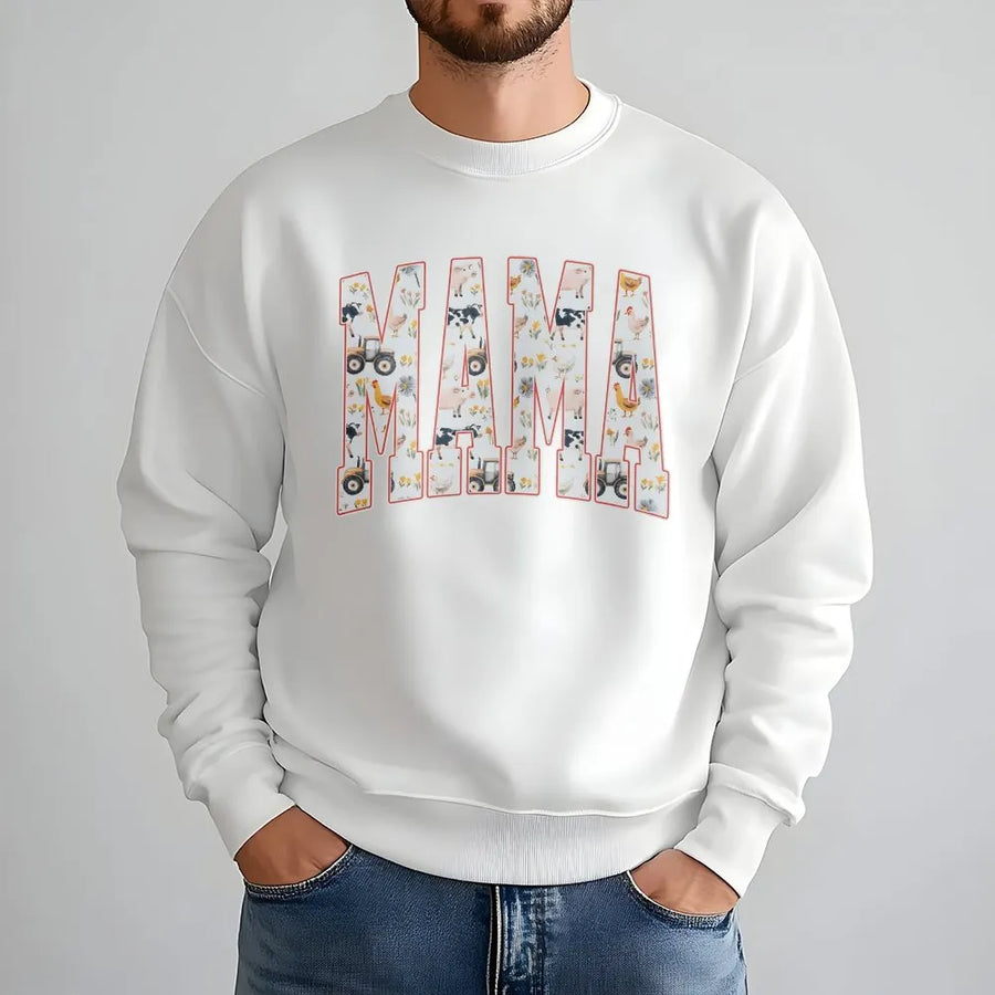 Mama Sweatshirt | Farm Animal Tractor Graphic Print | Soft Cotton Blend | Rustic Country Mom Gift