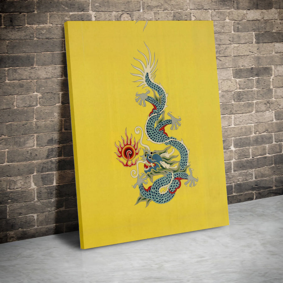 Qing Dynasty Dragon Flag Canvas Print | Imperial China Yellow Banner Art | Premium Fade-Resistant Gallery Wrap | Historical Asian Home Decor Gift