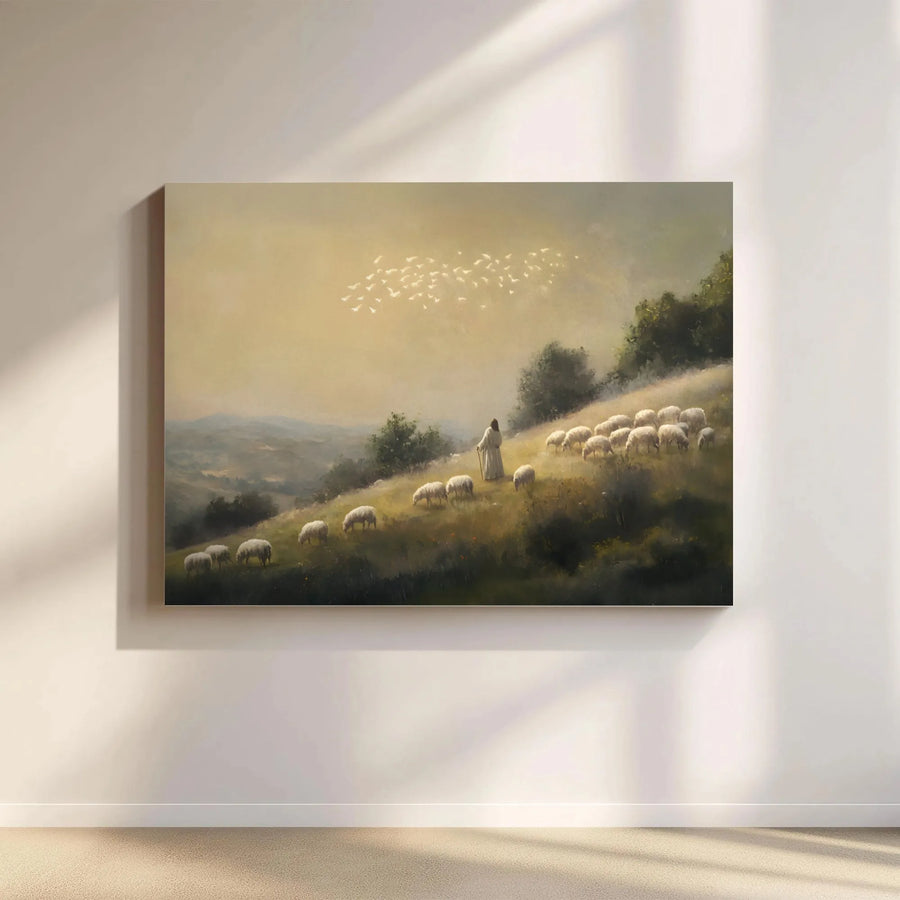 Good Shepherd Wall Art | Jesus And Sheep Religious Canvas Print | Premium Gallery Wrap Decor | Inspirational Christian Home Gift