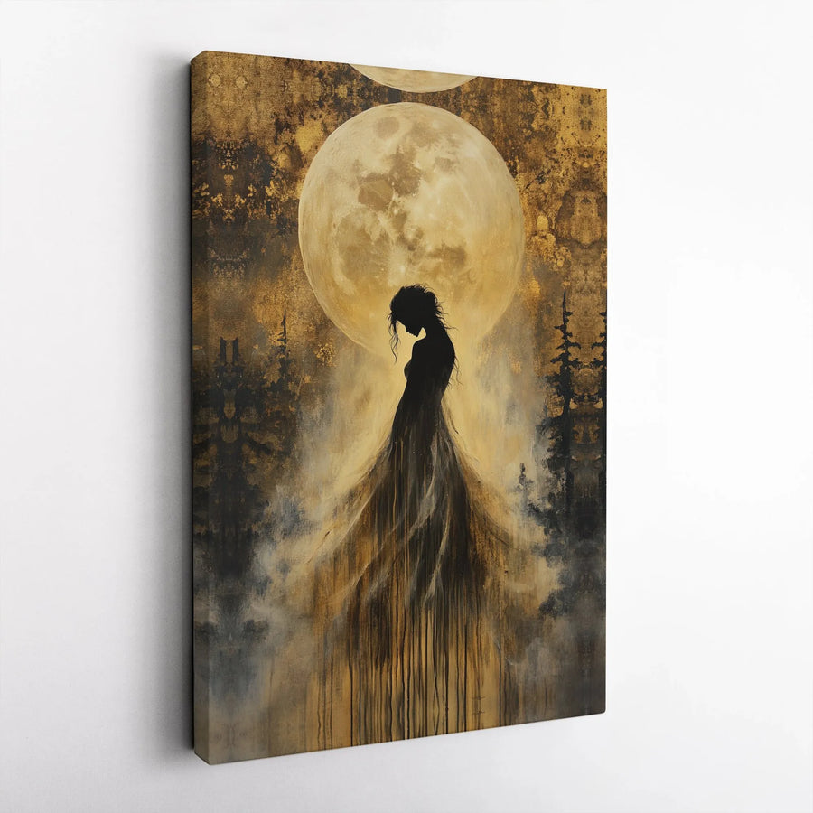 Gothic Woman Canvas Wall Art | Abstract Moon Silhouette Painting | Premium Thick Gallery Wrap | Moody Home Decor Collector's Gift
