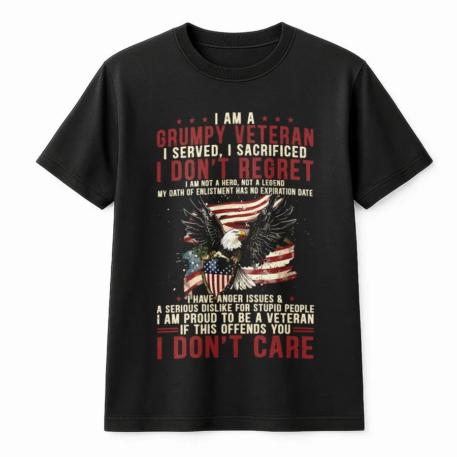 Grumpy Veteran T-Shirt | American Eagle Flag Graphic | Premium Cotton Military Pride Apparel | Unique Retirement Gift for Soldiers & Veterans