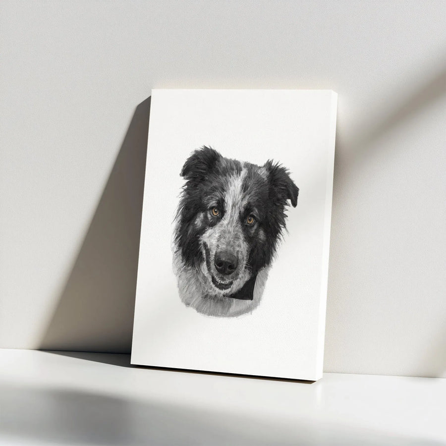 Border Collie Dog Portrait Canvas Art | Realistic Black and White Sketch Style | Premium Gallery Wrap Wall Decor | Animal Lover Gift
