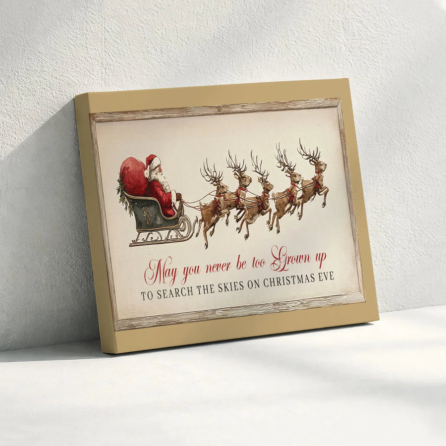 Vintage Christmas Canvas Wall Art | Santa Claus Sleigh & Reindeer Print with Quote | Premium Gallery Wrap Canvas | Rustic Holiday Home Decor Gift
