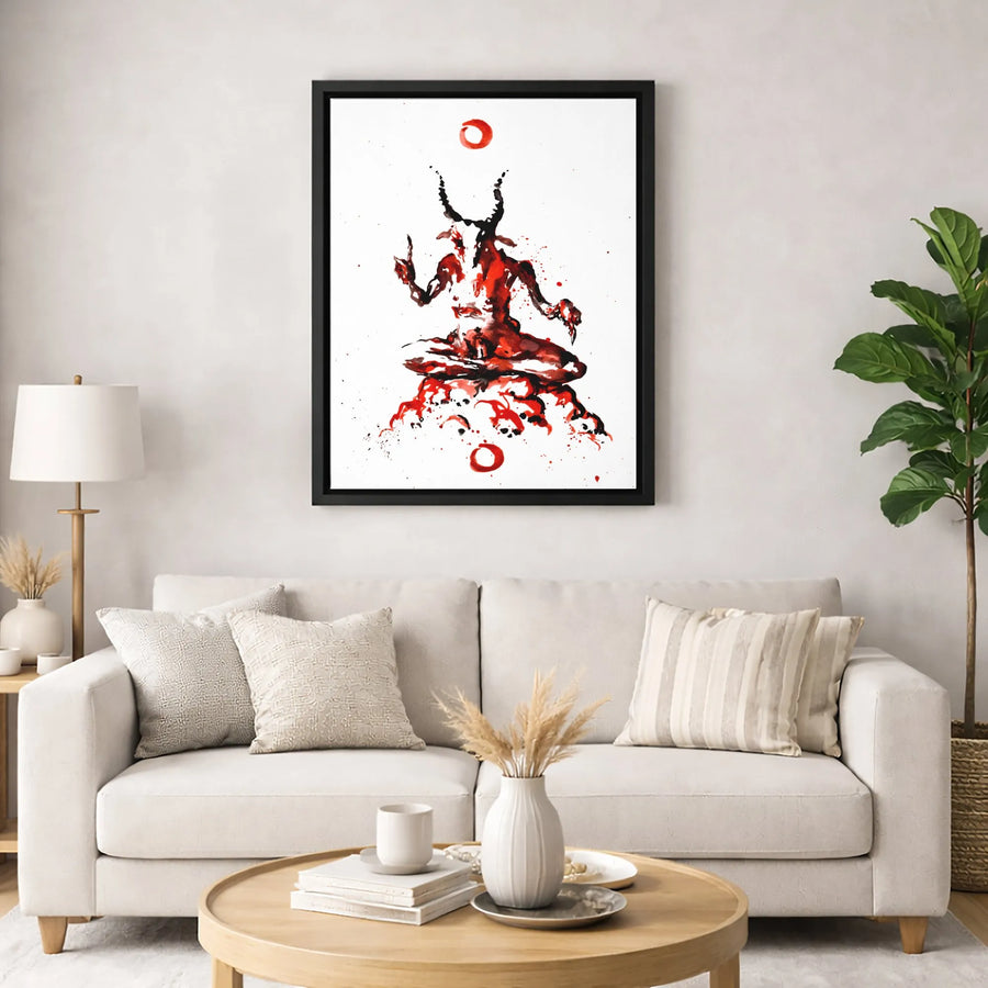 Baphomet Canvas Wall Art | Dark Occult Ink Splatter Print | Premium Fade-Resistant Gallery Wrap | Gothic Home Decor For Altars And Studios