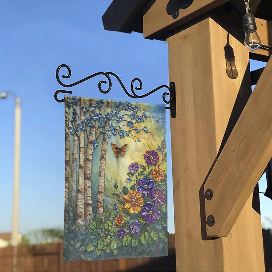 Botanical Art Garden Flag | Birch Tree, Butterfly & Wildflower Design | Double Sided Premium Polyester | Outdoor Yard Decor & Housewarming Gift