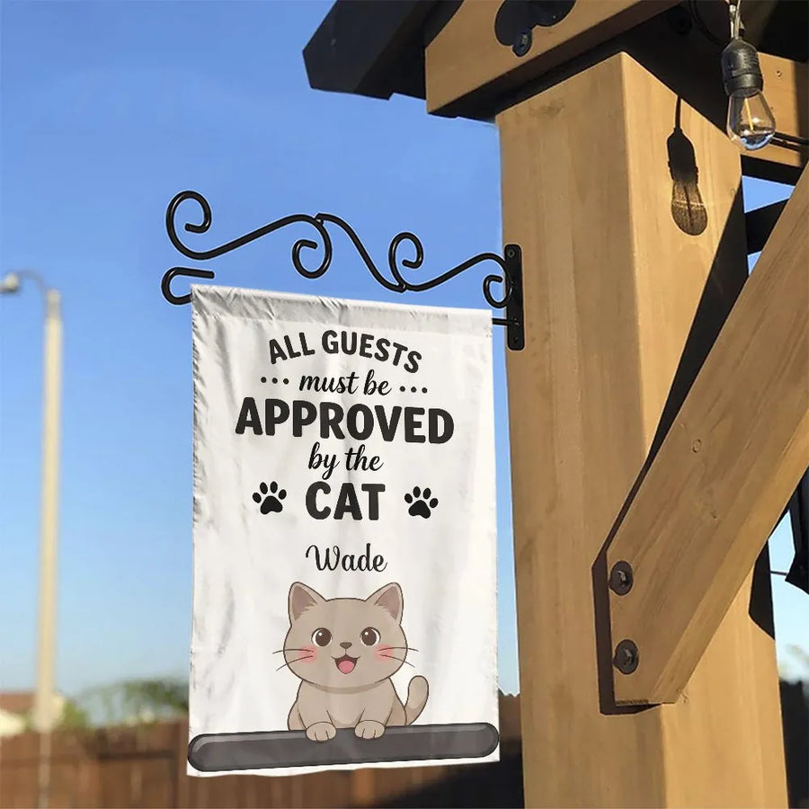 Funny Cat Garden Flag | All Guests Must Be Approved By The Cat Sign | Weather Resistant Polyester Decor | Housewarming Gift for Cat Lovers
