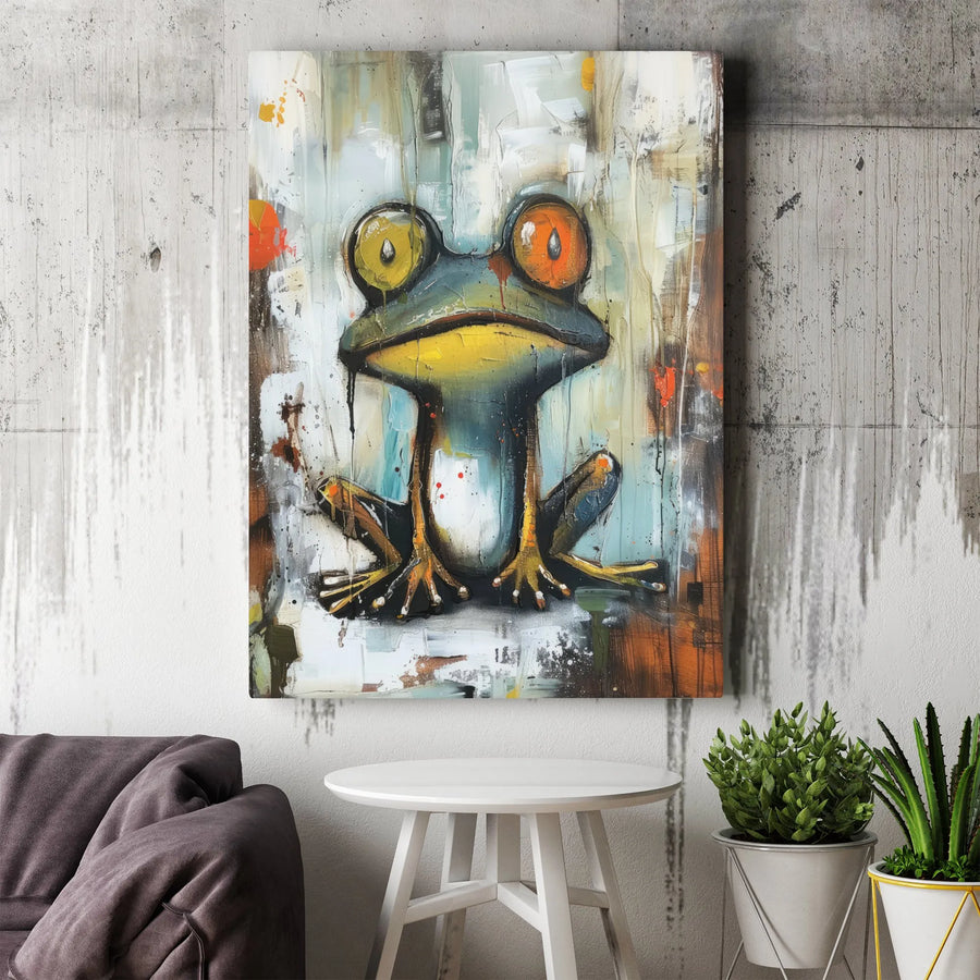 Abstract Frog Canvas Print | Graffiti Street Art Style Wall Decor | 1.25 Inch Gallery Wrap | Unique Animal Gift for Modern Home
