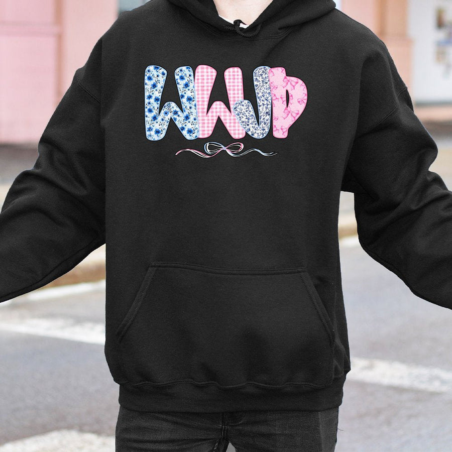 WWJD Hoodie | Coquette Bow Floral Christian Sweatshirt | Premium Cotton Blend | Faith-Inspired Gift for Women