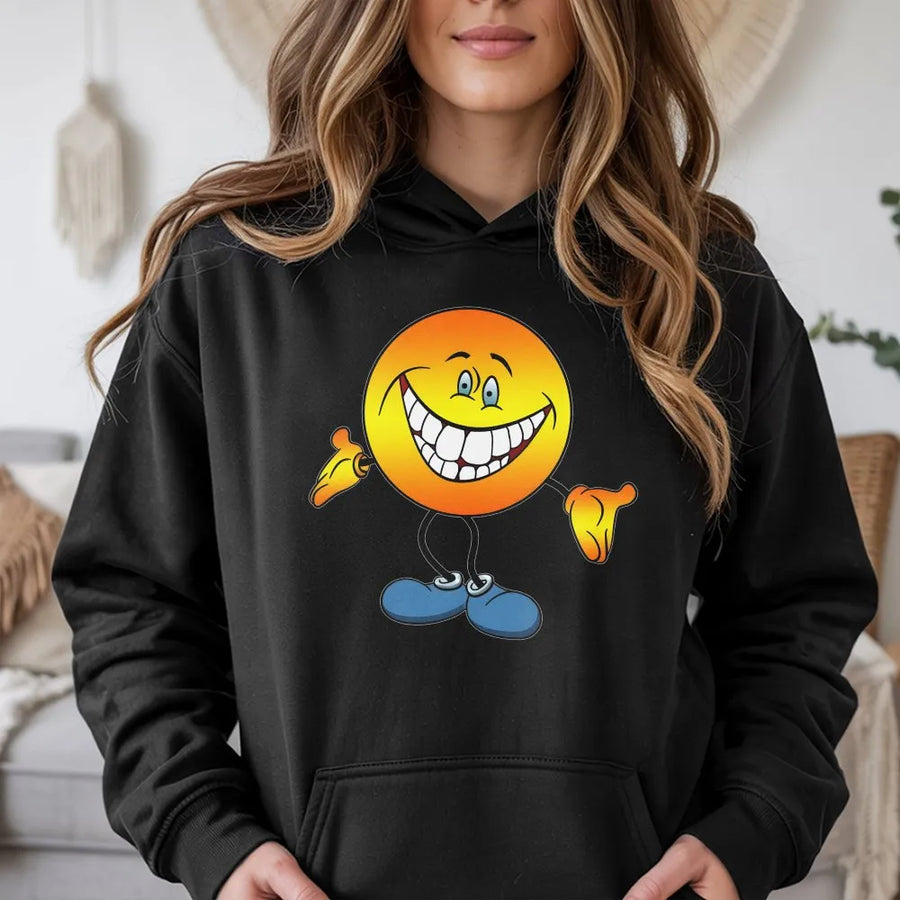 Smiley Face Hoodie | Vintage Y2K Cheeky Grin Graphic | Premium Cotton Blend Sweatshirt | Funny Meme Streetwear Gift for Men & Women