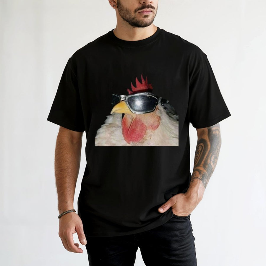 Funny Chicken T-Shirt | Cool Rooster Wearing Sunglasses Graphic | 100% Soft Cotton Tee | Humorous Animal Meme Gift for Men and Women