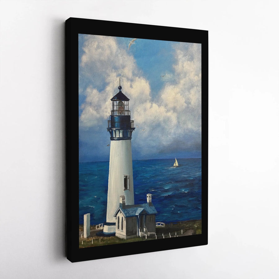 Coastal Lighthouse Wall Art | Nautical Oil Painting Style Print | 1.25 Inch Gallery Wrap Canvas | Premium Beach House Decor Gift