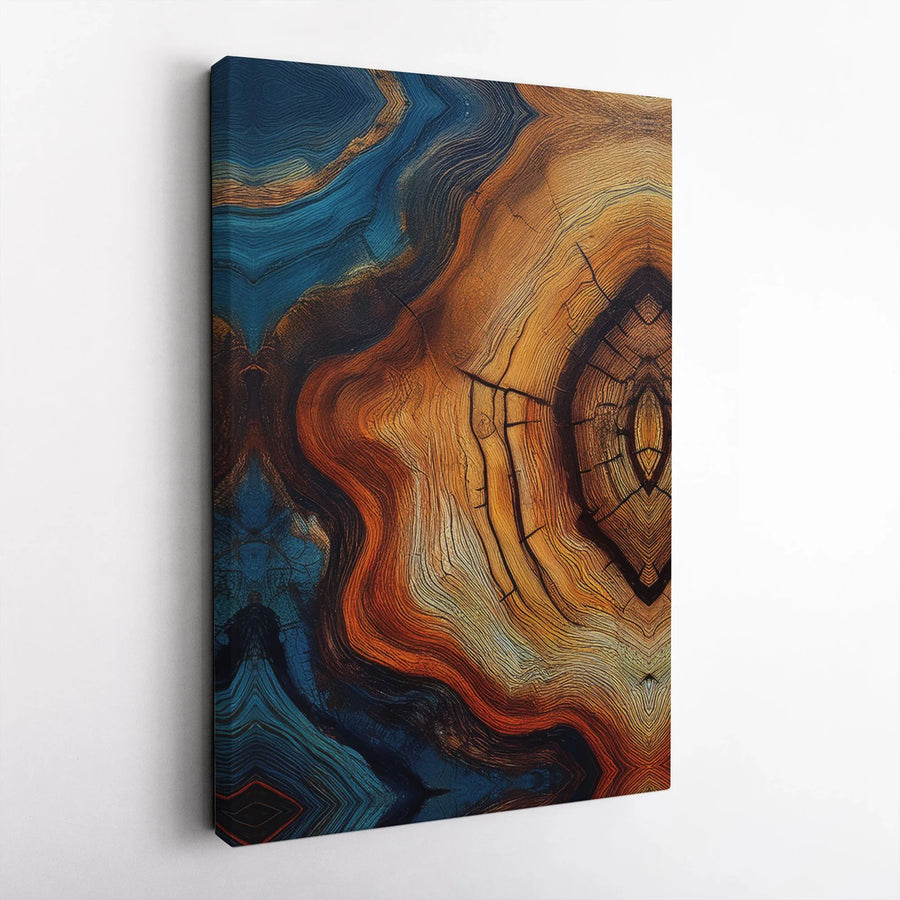 Abstract Wood Grain Canvas Print | Blue and Orange Agate Gemstone Art | Gallery Quality 1.25 Inch Profile | Modern Home Office Wall Decor