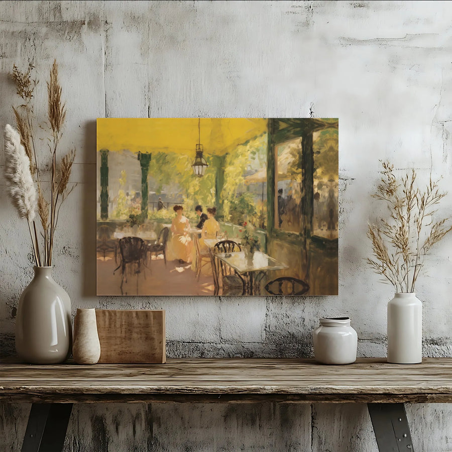 Impressionist Cafe Scene Canvas Wall Art | Childe Hassam Summer Girl Reproduction | Premium Fade-Resistant Print | Classic Art Collector Gift