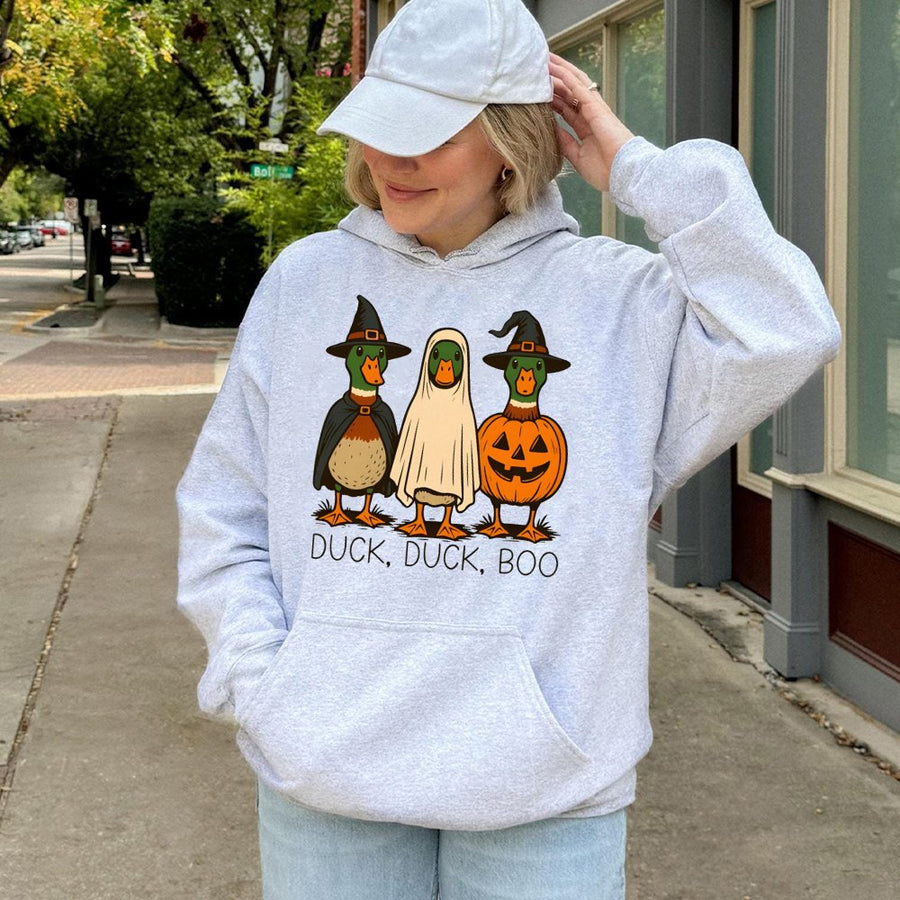 Duck Duck Boo Halloween Hoodie | Funny Spooky Season Mallard Graphic | Soft Cotton-Blend Pullover | Cute Autumn Gift For Duck Lovers