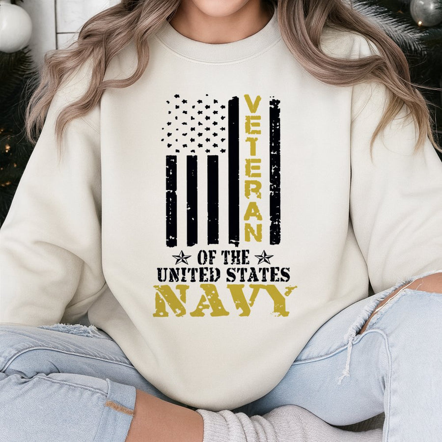 US Navy Veteran Sweatshirt | Distressed American Flag Graphic | Premium Cotton Blend | Patriotic Military Service Gift for Men and Women