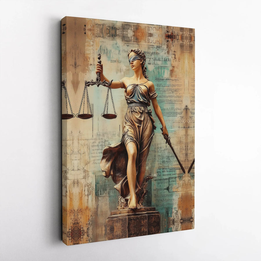 Lady Justice Canvas Wall Art | Distressed Legal Office Decor | 1.25 Inch Premium Gallery Wrap | Lawyer Attorney Graduation Gift