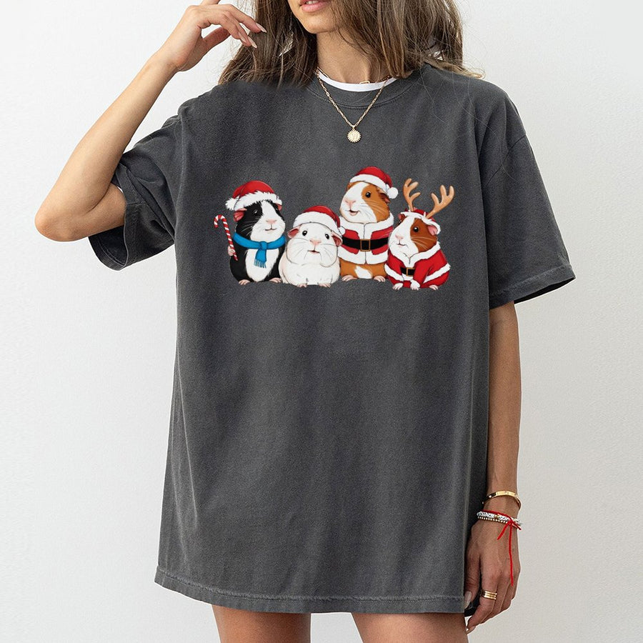 Guinea Pig Christmas T-Shirt | Cute Santa Reindeer Graphic | 100% Cotton Premium Tee | Holiday Gift for Pet Lovers