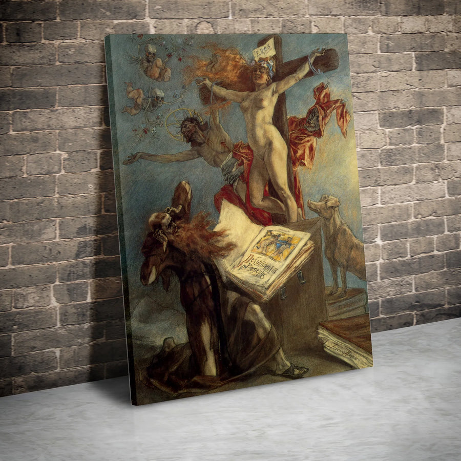 De Continentia Iosephi Canvas | Felicien Rops Symbolist Art Print | Premium 1.25" Gallery Wrap | Gothic Home Decor Wall Art for Art Collectors