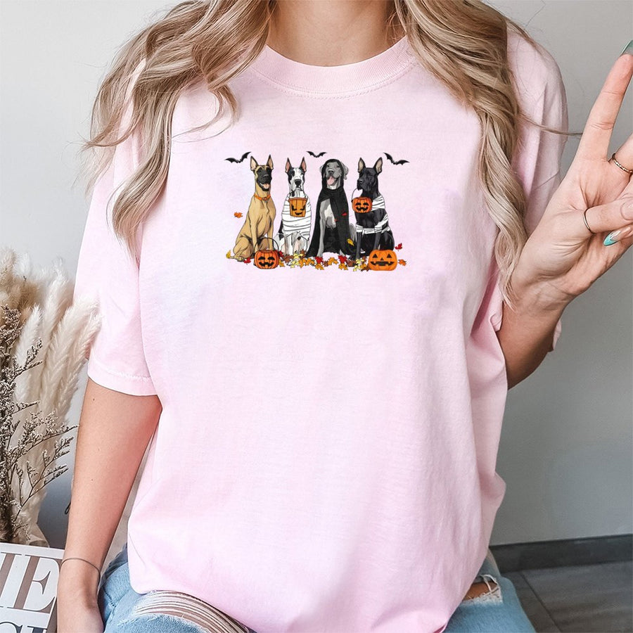 Great Dane Halloween T-Shirt | Spooky Dog Pumpkin Patch Graphic | Premium Cotton Unisex Tee | Funny Canine Lover Gift