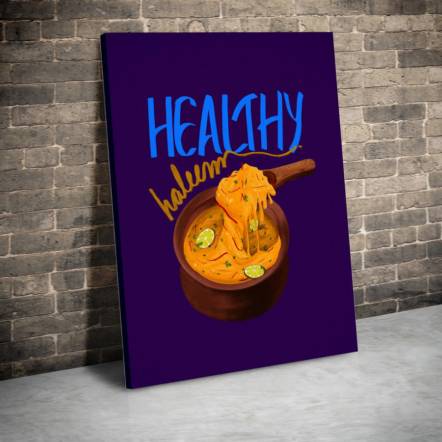 Healthy Haleem Canvas Wall Art | Modern Foodie Typography Illustration | Premium Gallery Canvas | Gift for Food Lover & Kitchen Decor