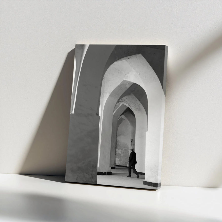 Black and White Architecture Canvas | Mir-i-Arab Madrasa Bukhara Photo | Premium Gallery Wrap Wall Art | Minimalist Home Decor Gift for Traveler