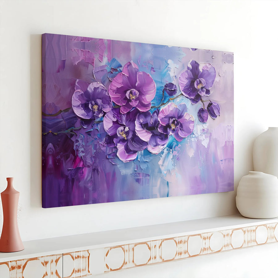 Purple Orchid Canvas Wall Art | Abstract Textured Floral Painting | Premium Fade-Resistant Print | Modern Living Room Decor Gift