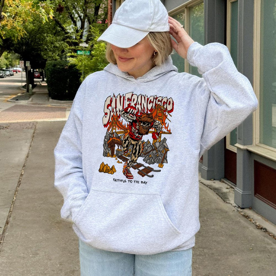 Vintage San Francisco Skeleton Hoodie, 49ers Faithful To The Bay Football Hoodie, Vintage 90s Graphic Style Hoodie, Gift For Fans