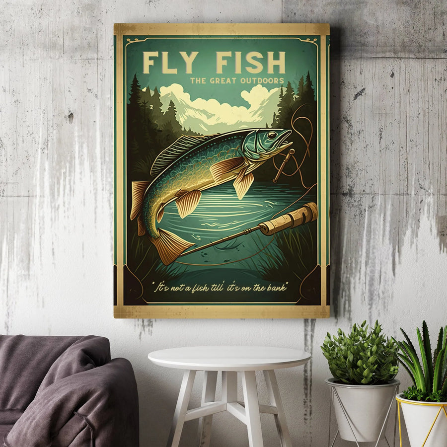Fly Fishing Wall Art | Vintage Trout Illustration | Premium Gallery Wrapped Canvas | Gift for Angler & Fisherman