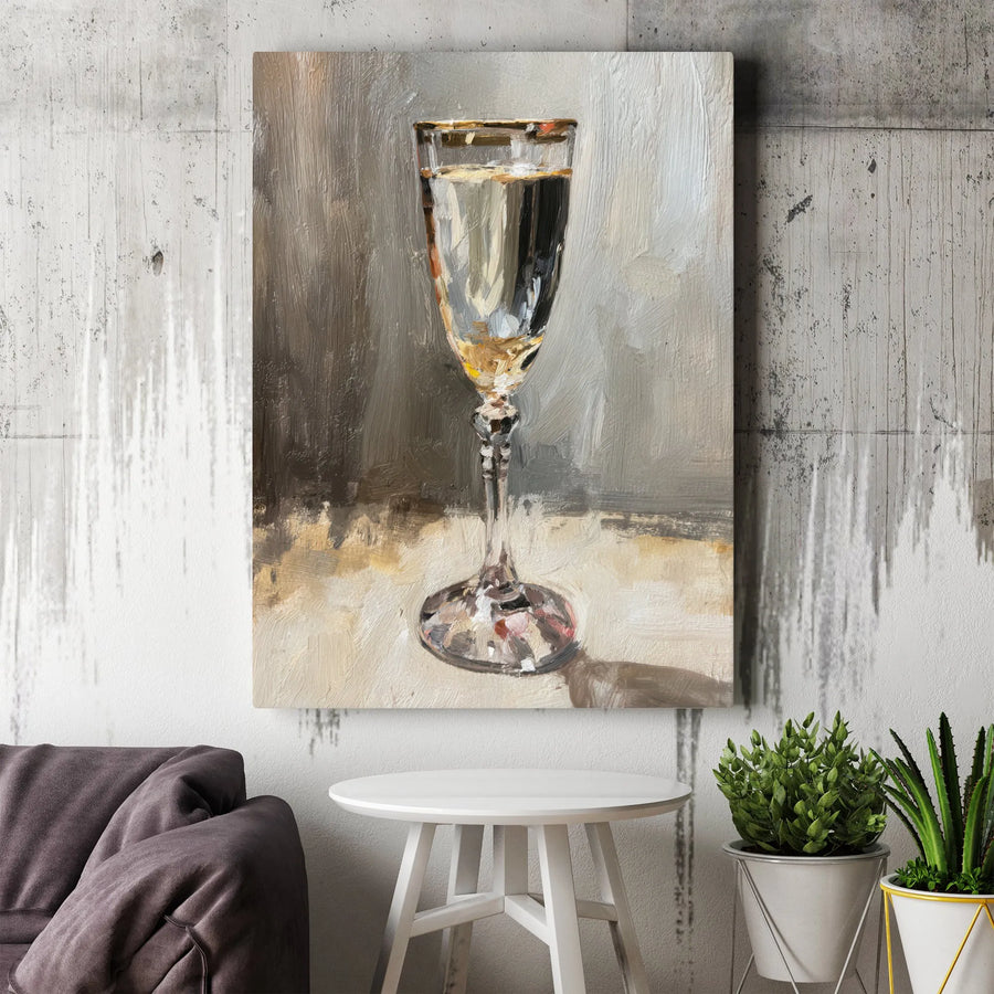 Champagne Flute Canvas Wall Art | Modern Still Life Painting Print | Premium Thick Gallery Canvas | Dining Room & Bar Cart Decor Gift