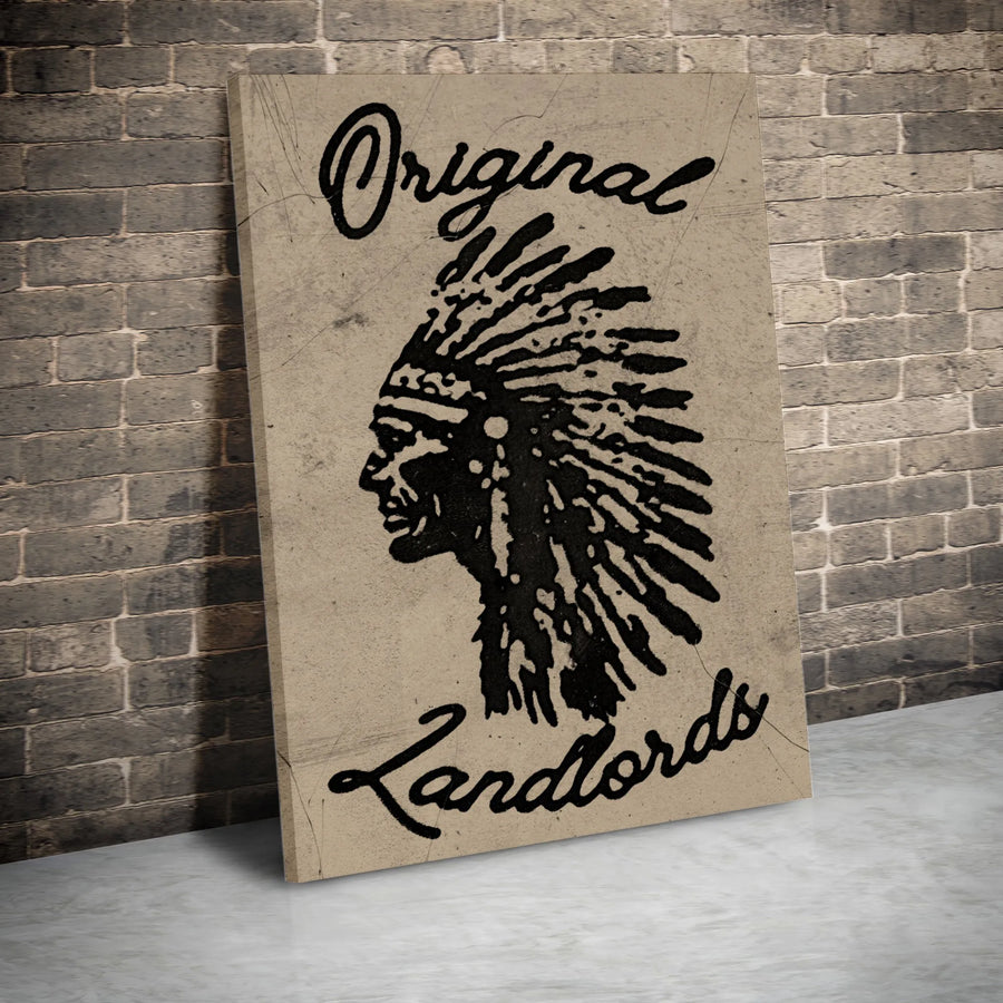 Original Landlords Vertical Canvas | Vintage Native American Art Print | Premium Thick Gallery Canvas | Indigenous Pride Home Decor Gift