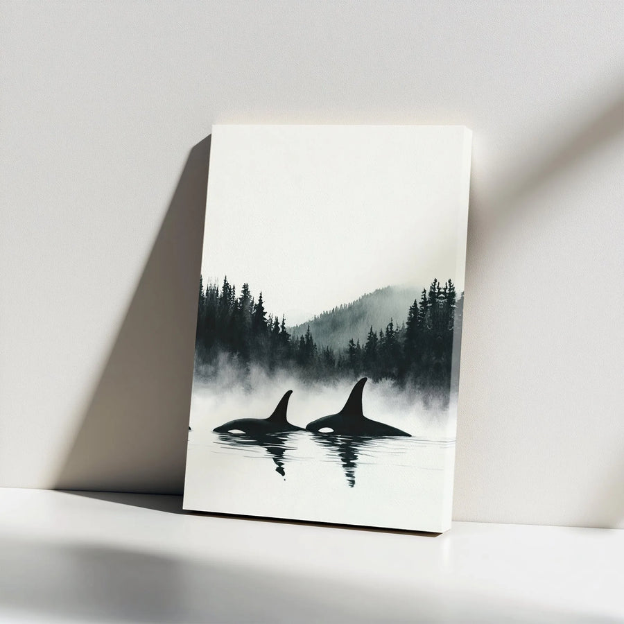 Orca Wall Art | Minimalist Black and White Whale Print | Premium Fade-Resistant Canvas | Modern Coastal Home Decor Gift