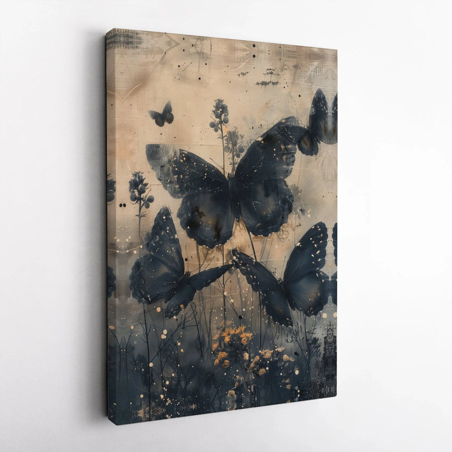 Dark Butterfly Wall Art | Abstract Wildflower Botanical Print | Premium 1.25" Gallery Canvas | Elegant Home Decor for Living Room Bedroom