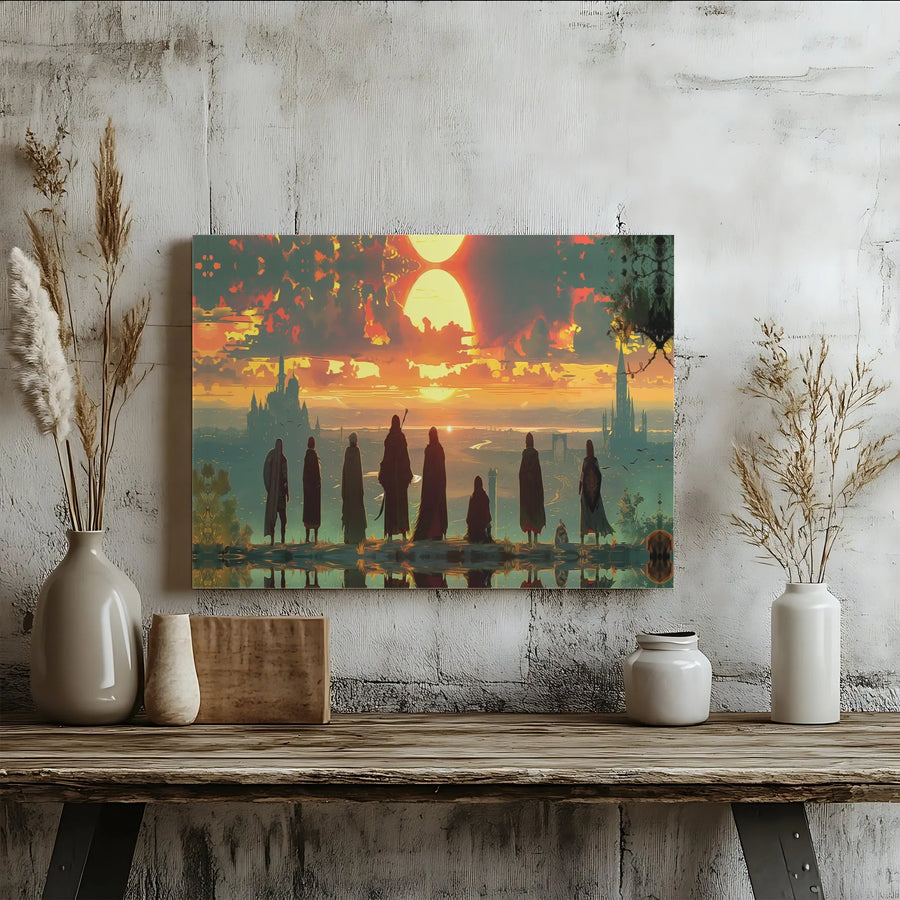 Fantasy Landscape Canvas Wall Art | Epic Adventure Silhouette Print | 1.25 Inch Premium Gallery Wrap | Home Decor Gift for Fantasy Readers