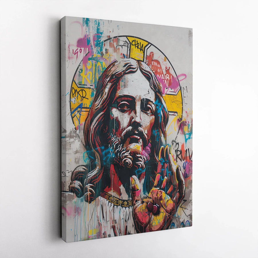 Jesus Street Art Canvas Print | Modern Graffiti Religious Wall Decor | Premium Stretched Gallery Wrap | Inspirational Christian Gift for Home