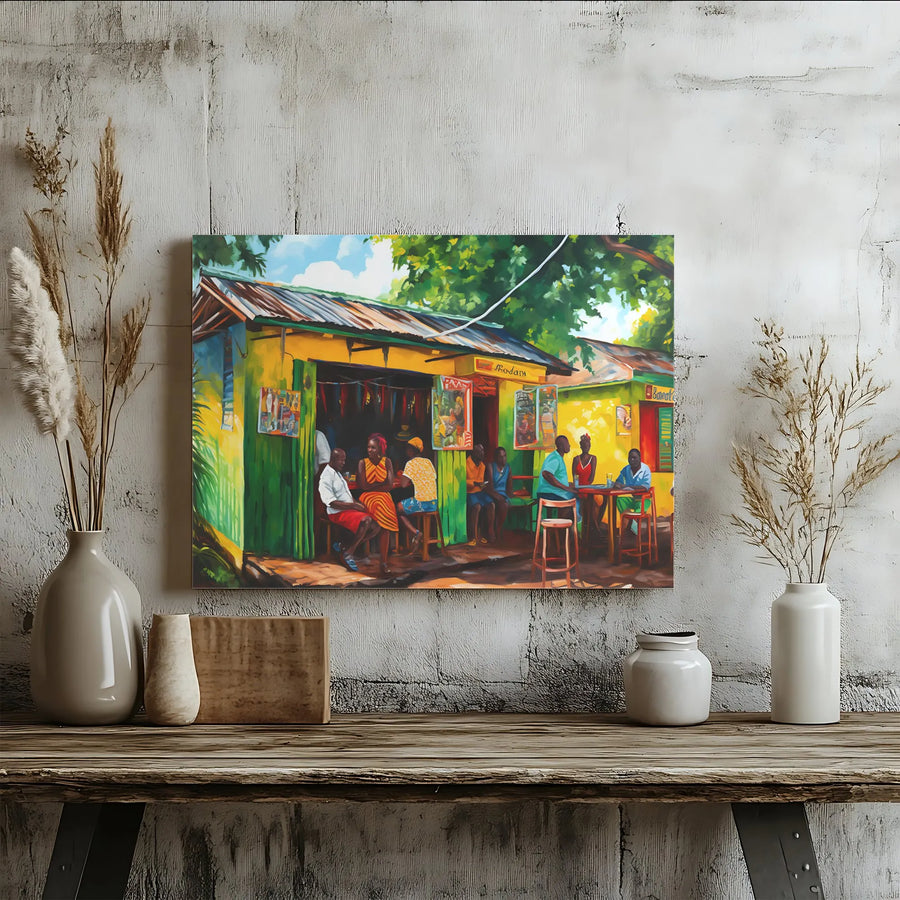 African Street Market Canvas Art | Vibrant Village Life Painting | Premium Gallery Wrap 1.25" Frame | Cultural Home Decor Gift