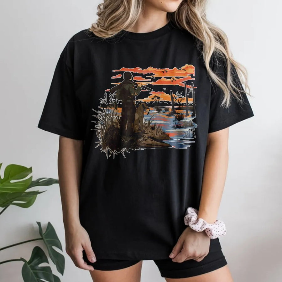 Duck Hunting T-Shirt | Vintage Waterfowl Hunter & Retriever Dog Graphic | 100% Soft Cotton Premium Tee | Outdoor Wildlife Gift For Men & Women