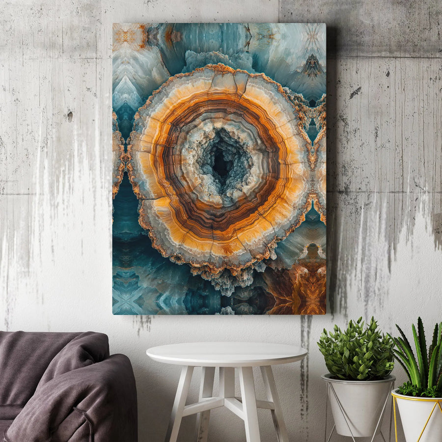 Abstract Geode Canvas Print | Teal and Orange Crystal Slice Wall Art | Premium Gallery Wrapped 1.25" Profile | Modern Home Decor Gift