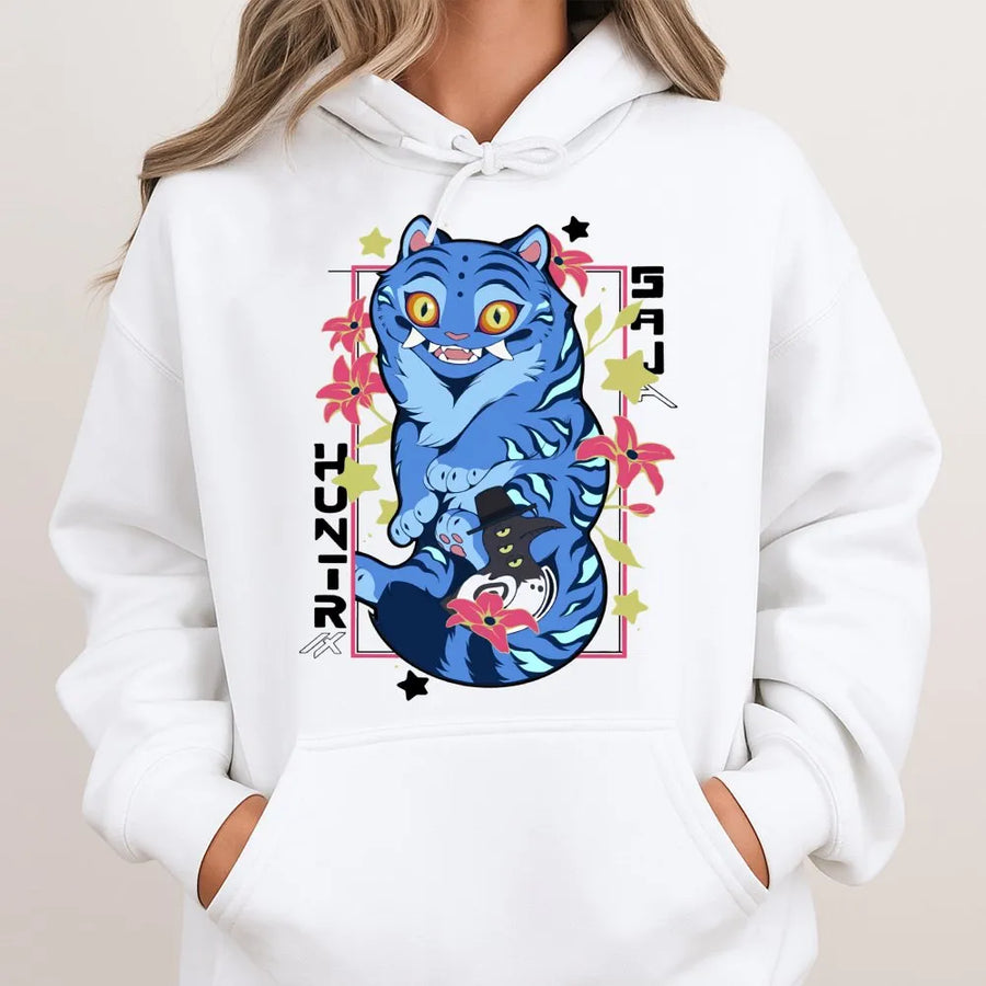 Anime Tiger Hoodie | Cute Japanese Kawaii Demon Cat Graphic | Premium Cotton Blend | Unisex Streetwear Gift for Teens and Adults