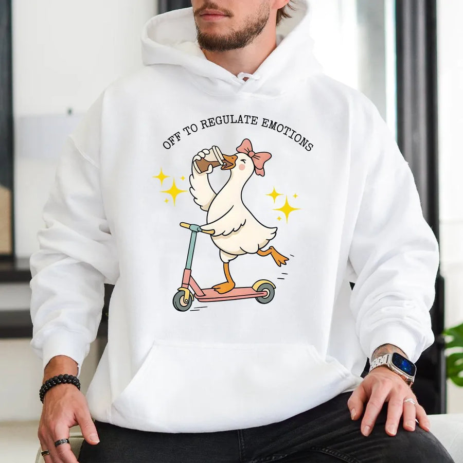 Silly Goose Hoodie | Off To Regulate Emotions Graphic Sweatshirt | Premium Cotton-Blend Pullover | Gift for Therapist or Teacher