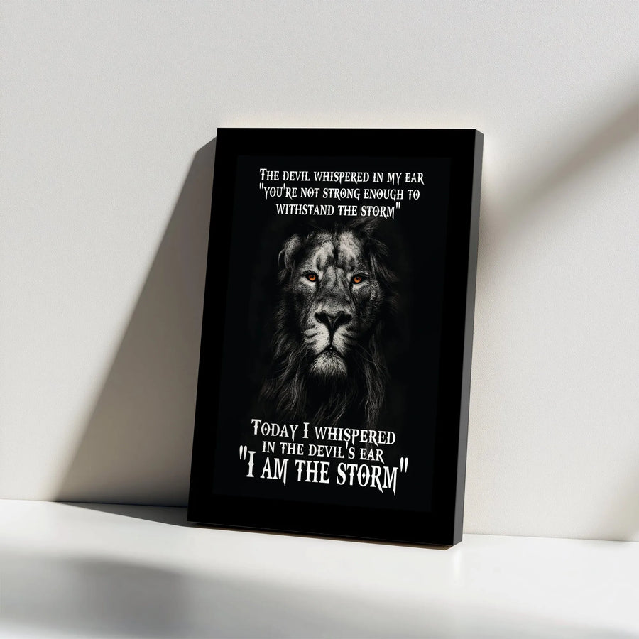 Lion I Am The Storm Canvas Wall Art | Inspirational Quote Art | Premium Gallery Wrapped Canvas | Motivational Gift for Men, Office & Gym Decor
