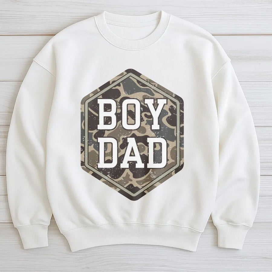 Boy Dad Camo Sweatshirt | Distressed Camouflage Graphic Tee | Premium Soft Cotton | Father's Day Gift for Husband