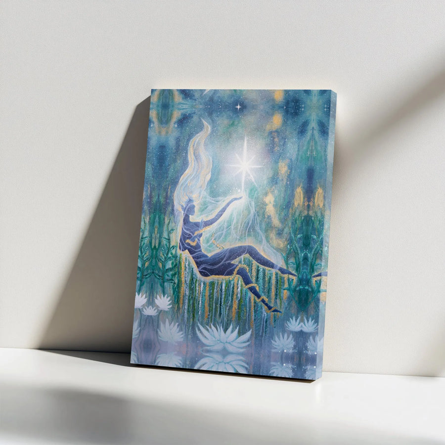 Ethereal Goddess Canvas Wall Art | Celestial Elf Reaching for Star | Premium Gallery Wrap 1.25 inch | Mystical Home Decor Gift