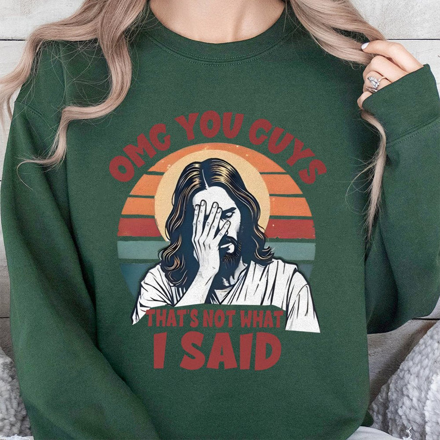 Funny Jesus Sweatshirt | That's Not What I Said Retro Graphic | Premium Cotton Blend Crewneck | Religious Gift for Men and Women