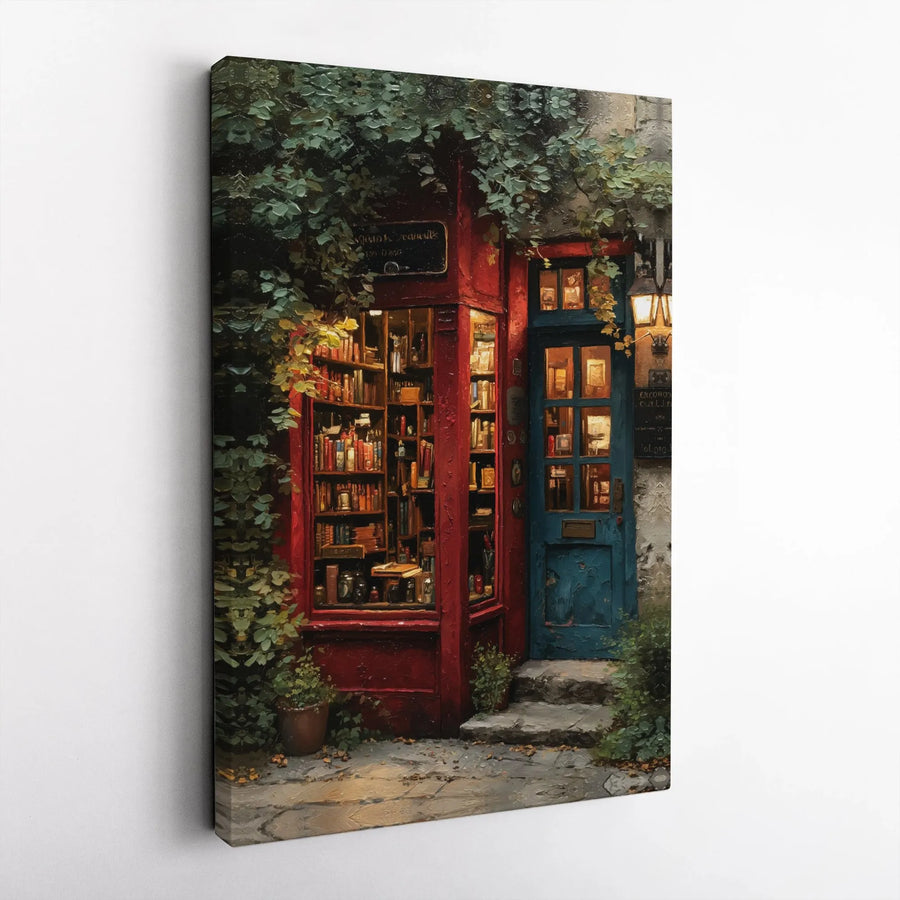 Vintage Bookstore Wall Art | Cozy Night Library Canvas Print | Premium Fade-Resistant Gallery Wrap | Perfect Book Lover Gift Home Decor